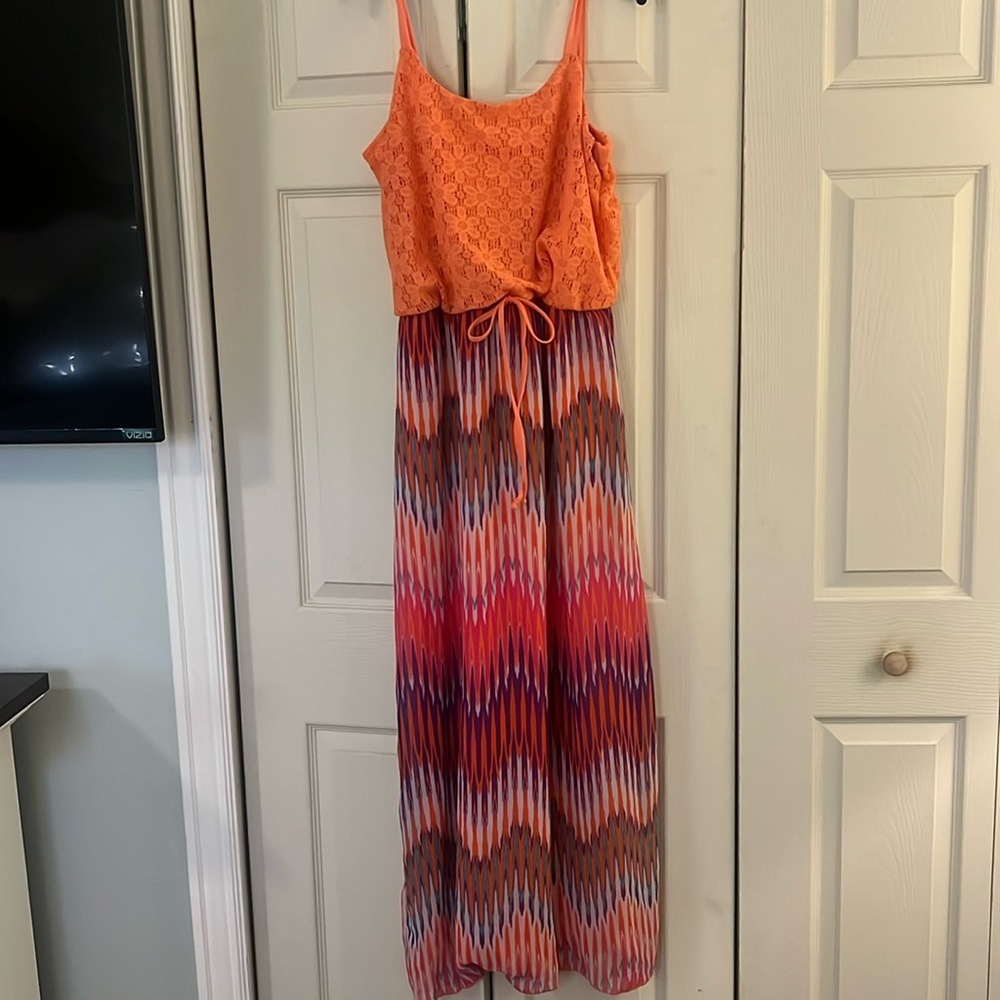 Faded Glory size large neon orange maxi dress paisley